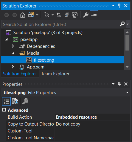 Properties to set for the image
